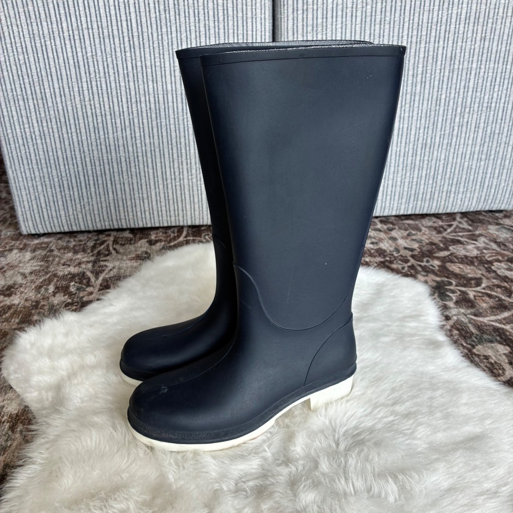 Tingley Women Size 5 Navy Blue Rubber Rain Boots Tall Made in USA White Sole